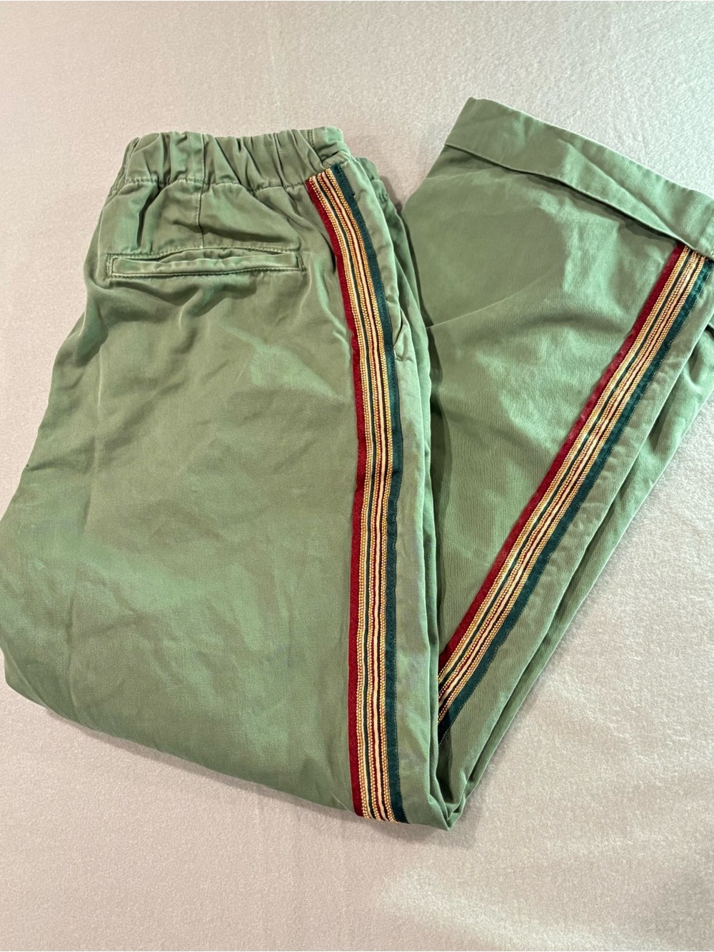 Zara Woman Smart Jogging Pants 6 Olive Sage Green Side Stripe Tape Cuffed Hem